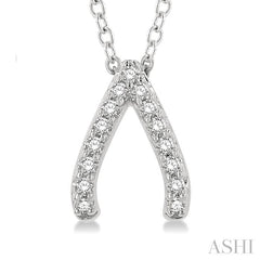 1/8 Ctw Wishbone Round Cut Diamond Petite Fashion Pendant With Chain in 10K White Gold