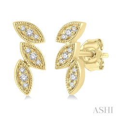 1/10 Ctw Tri Leaf Round Cut Diamond Petite Earring in 10K Yellow Gold