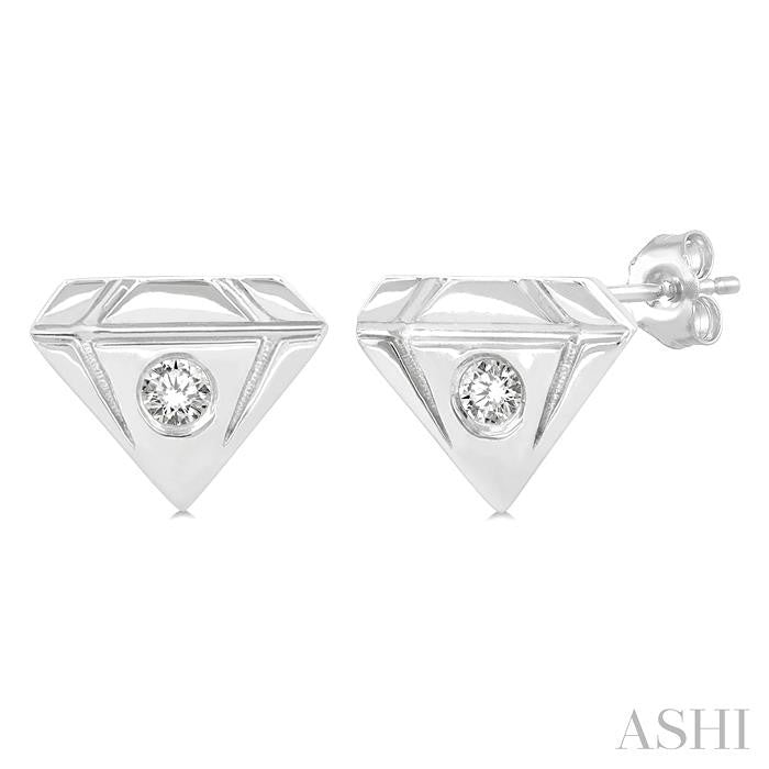 1/50 Ctw Petite Diamond Shape Round Cut Diamond Fashion Stud Earring in 10K White Gold