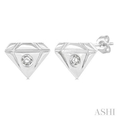 1/50 Ctw Petite Diamond Shape Round Cut Diamond Fashion Stud Earring in 10K White Gold