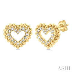 1/8 Ctw Petite Heart Round Cut Diamond Fashion Stud Earring in 10K Yellow Gold
