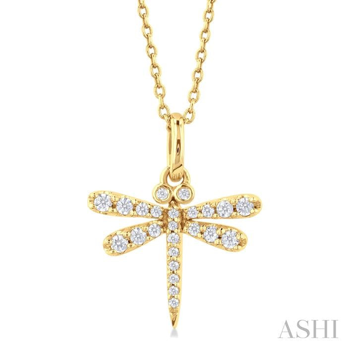 1/6 Ctw Petite Dragonfly Round Cut Diamond Fashion Pendant With Chain in 10K Yellow Gold