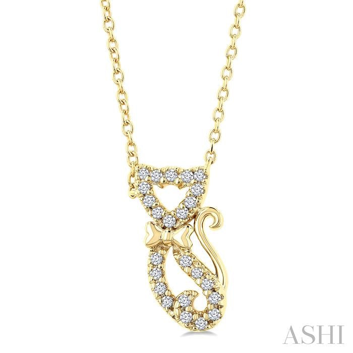1/10 Ctw Cat Shape Petite Round Cut Diamond Fashion Pendant With Chain in 10K Yellow Gold