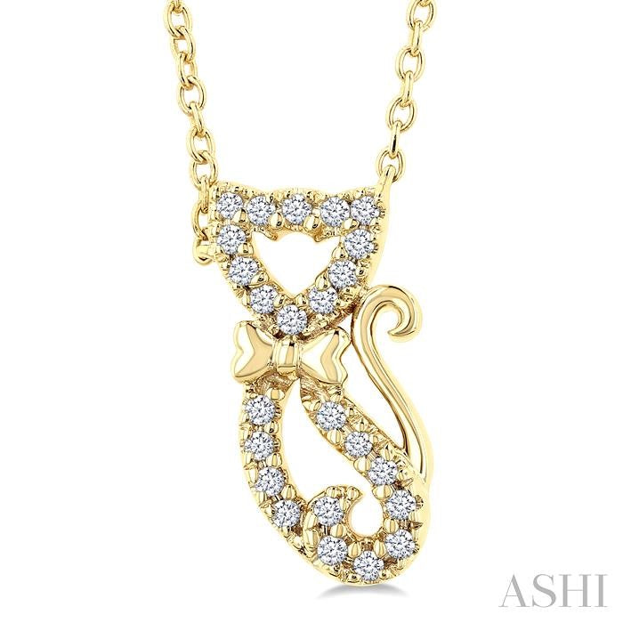 1/10 Ctw Cat Shape Petite Round Cut Diamond Fashion Pendant With Chain in 10K Yellow Gold