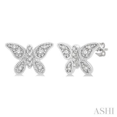1/10 Ctw Petite Milgrain Butterfly Round Cut Diamond Fashion Stud Earring in 10K White Gold