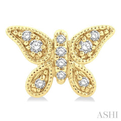 1/10 Ctw Petite Milgrain Butterfly Round Cut Diamond Fashion Stud Earring in 10K Yellow Gold