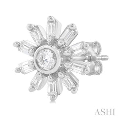 1/4 Ctw Petite Wheel Baguette and Round Cut Diamond Fashion Stud Earring in 10K White Gold