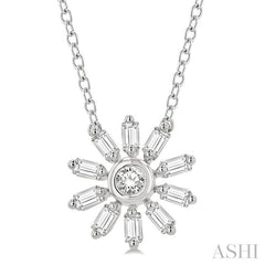 1/6 Ctw Petite Wheel Baguette and Round Cut Diamond Fashion Pendant With Chain in 10K White Gold