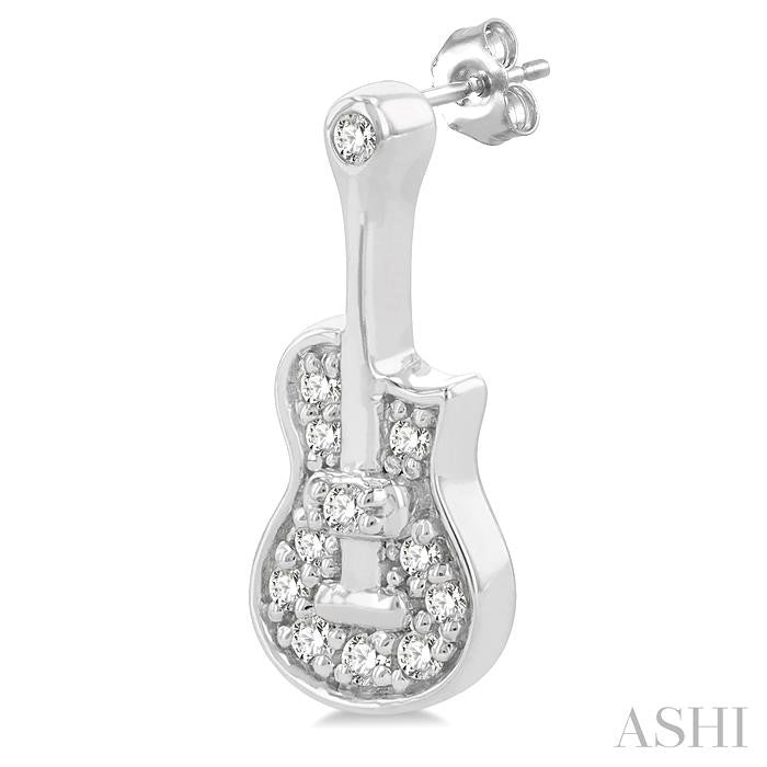 1/10 Ctw Petite Guitar Round Cut Diamond Fashion Stud Earring in 10K White Gold