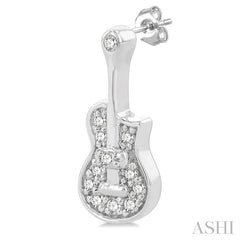 1/10 Ctw Petite Guitar Round Cut Diamond Fashion Stud Earring in 10K White Gold