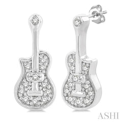 1/10 Ctw Petite Guitar Round Cut Diamond Fashion Stud Earring in 10K White Gold