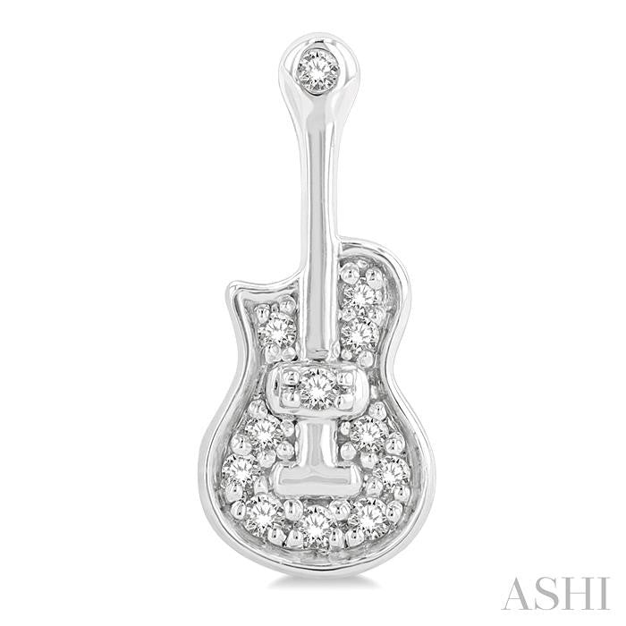 1/10 Ctw Petite Guitar Round Cut Diamond Fashion Stud Earring in 10K White Gold