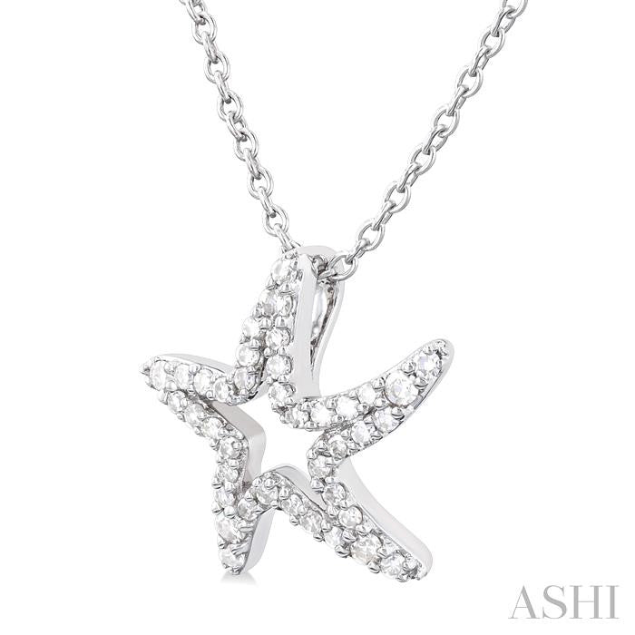 1/6 Ctw Petite Starfish Frame Round Cut Diamond Fashion Pendant With Chain in 10K White Gold