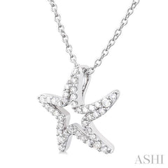 1/6 Ctw Petite Starfish Frame Round Cut Diamond Fashion Pendant With Chain in 10K White Gold