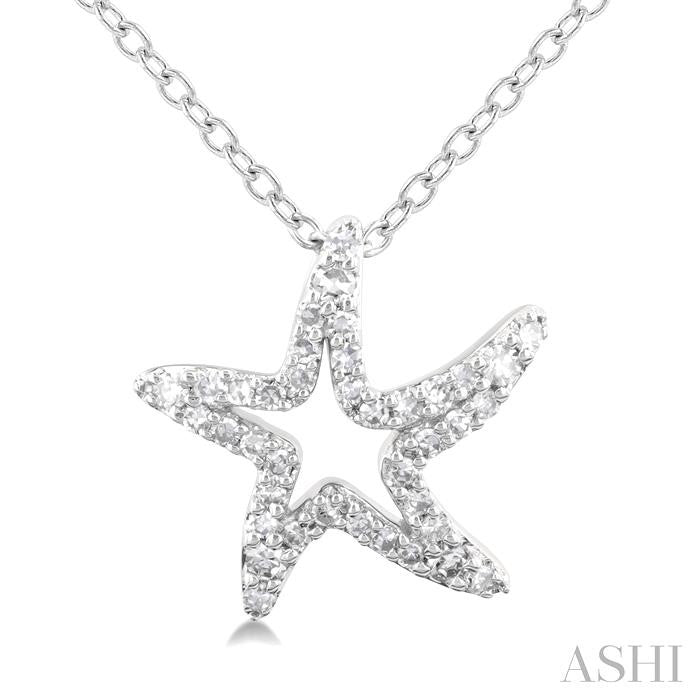 1/6 Ctw Petite Starfish Frame Round Cut Diamond Fashion Pendant With Chain in 10K White Gold