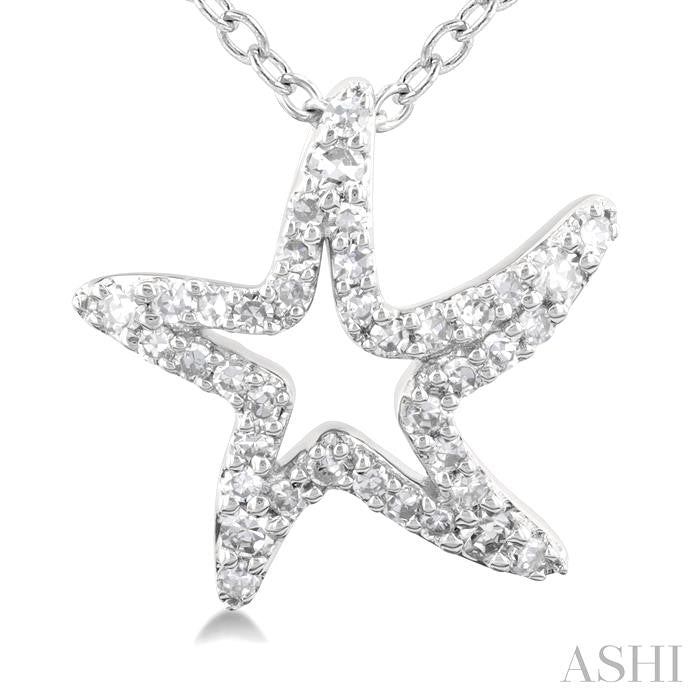 1/6 Ctw Petite Starfish Frame Round Cut Diamond Fashion Pendant With Chain in 10K White Gold