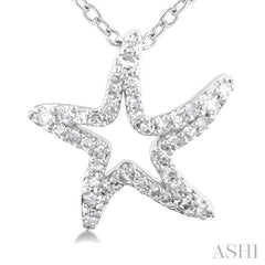 1/6 Ctw Petite Starfish Frame Round Cut Diamond Fashion Pendant With Chain in 10K White Gold