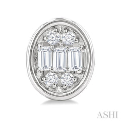 1/5 Ctw Petite Bezel Set Oval Shape Fusion Baguette and Round Cut Diamond Fashion Stud Earring in 10K White Gold