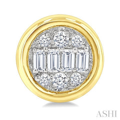 1/5 Ctw Petite Bezel Set Round Shape Fusion Baguette and Round Cut Diamond Fashion Stud Earring in 10K Yellow Gold