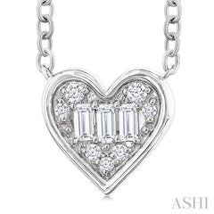 1/6 Ctw Petite Bezel Set Heart Shape Fusion Baguette and Round Cut Diamond Fashion Pendant With Chain in 10K White Gold