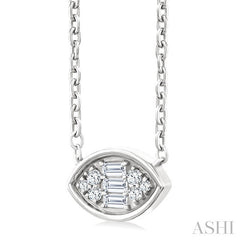 1/6 Ctw Petite Bezel Set East-West Marquise Shape Fusion Baguette and Round Cut Diamond Fashion Pendant With Chain in 10K White Gold