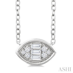 1/6 Ctw Petite Bezel Set East-West Marquise Shape Fusion Baguette and Round Cut Diamond Fashion Pendant With Chain in 10K White Gold
