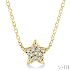1/10 Ctw Star Round Cut Diamond Petite Fashion Pendant With Chain in 10K Yellow Gold