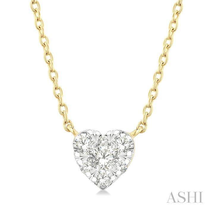 1/10 Ctw Lovebright Petite Heart Shape Round Cut Diamond Fashion Pendant With Chain in 10K Yellow Gold