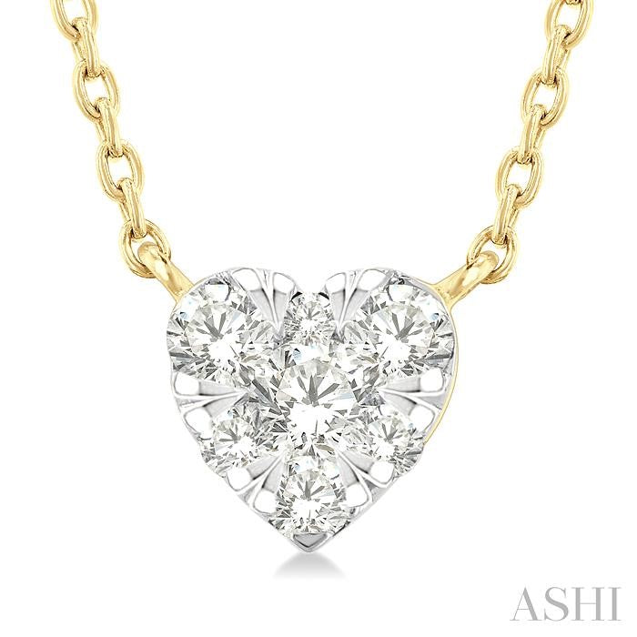 1/10 Ctw Lovebright Petite Heart Shape Round Cut Diamond Fashion Pendant With Chain in 10K Yellow Gold