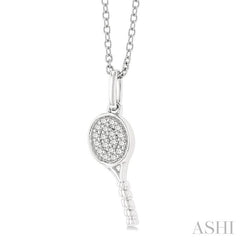 1/10 Ctw Petite Tennis Racket Round Cut Diamond Fashion Pendant With Chain in 10K White Gold