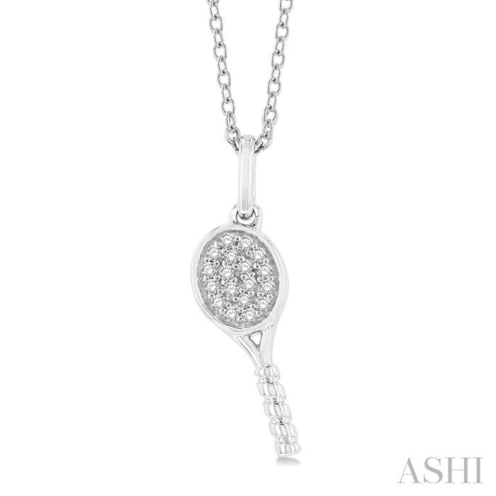 1/10 Ctw Petite Tennis Racket Round Cut Diamond Fashion Pendant With Chain in 10K White Gold