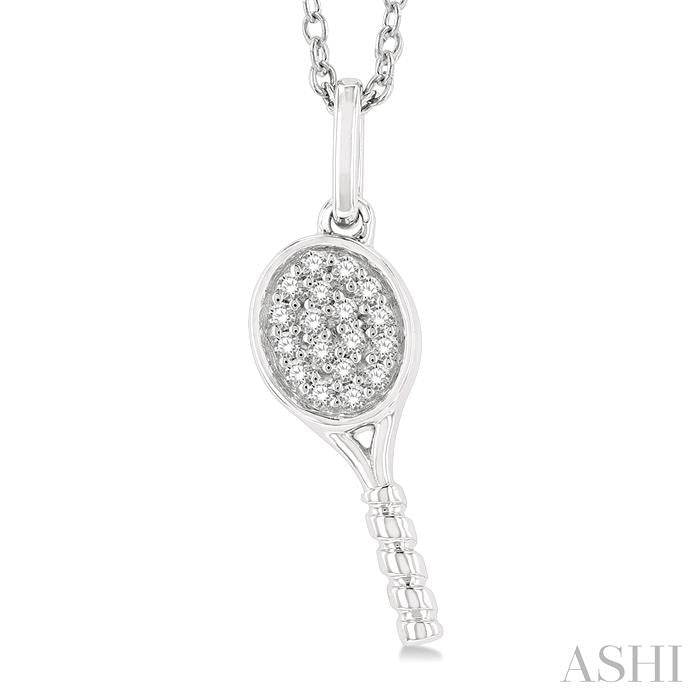 1/10 Ctw Petite Tennis Racket Round Cut Diamond Fashion Pendant With Chain in 10K White Gold