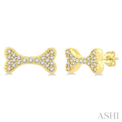 1/6 Ctw Dog Bone Petite Round Cut Diamond Fashion Stud Earring in 10K Yellow Gold