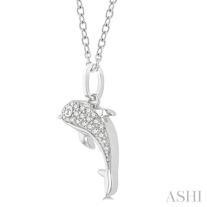 1/10 Ctw Petite Nautical Dolphin Round Cut Diamond Fashion Pendant With Chain in 10K White Gold