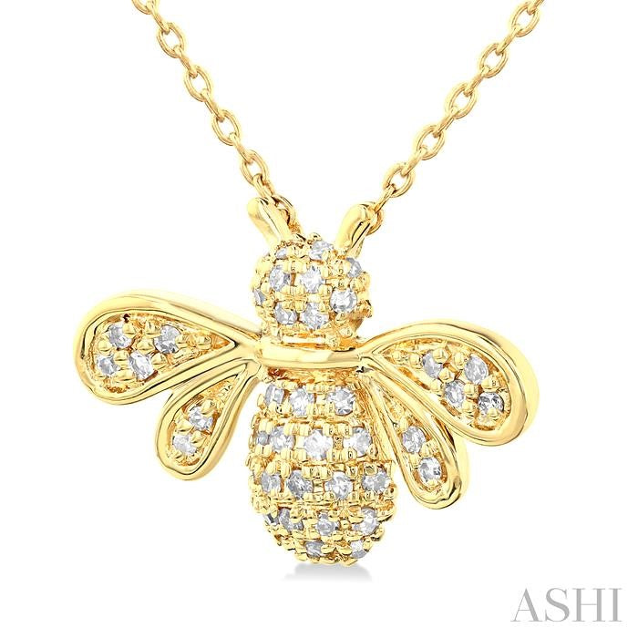 1/4 Ctw Petite Bumble Bee Round Cut Diamond Fashion Pendant With Chain in 10K Yellow Gold