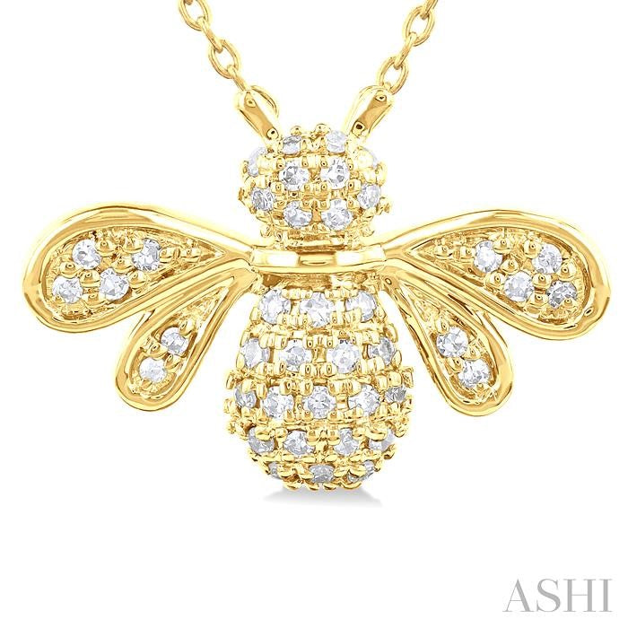 1/4 Ctw Petite Bumble Bee Round Cut Diamond Fashion Pendant With Chain in 10K Yellow Gold