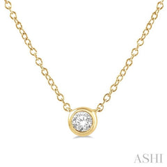 1/10 Ctw Bezel Round Cut Diamond Petite Fashion Pendant With Chain in 10K Yellow Gold