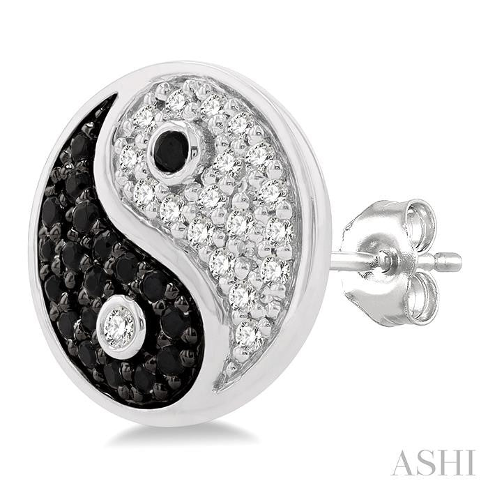 1/4 Ctw Petite Tao Yin Yang Black and White Round Cut Diamond Fashion Stud Earring in 10K White Gold