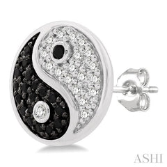 1/4 Ctw Petite Tao Yin Yang Black and White Round Cut Diamond Fashion Stud Earring in 10K White Gold