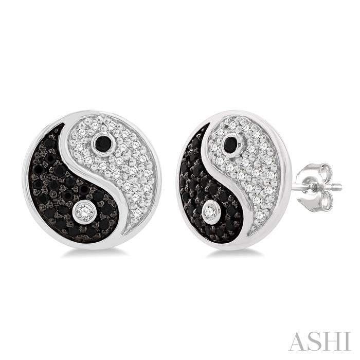 1/4 Ctw Petite Tao Yin Yang Black and White Round Cut Diamond Fashion Stud Earring in 10K White Gold