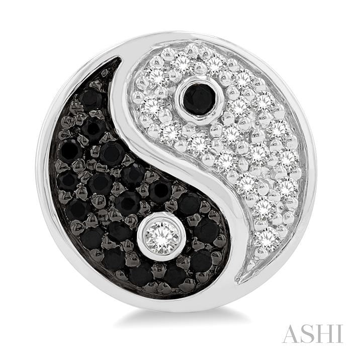 1/4 Ctw Petite Tao Yin Yang Black and White Round Cut Diamond Fashion Stud Earring in 10K White Gold