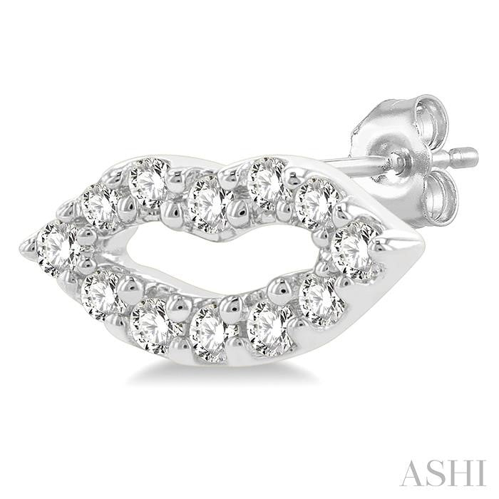 1/10 Ctw Petite Lips Round Cut Diamond Fashion Stud Earring in 10K White Gold