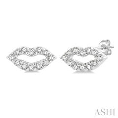 1/10 Ctw Petite Lips Round Cut Diamond Fashion Stud Earring in 10K White Gold