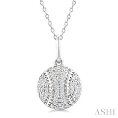 1/5 Ctw Petite Baseball Round Cut Diamond Fashion Pendant With Chain in 10K White Gold