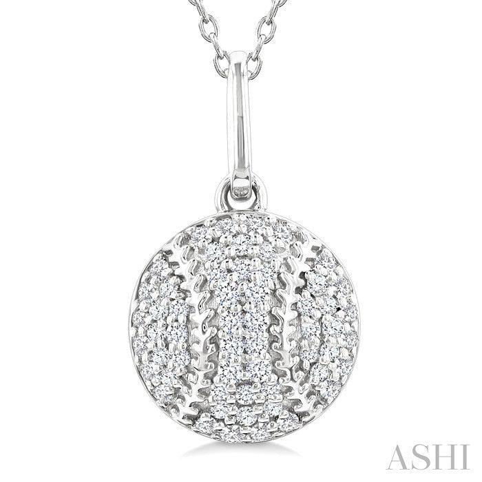 1/5 Ctw Petite Baseball Round Cut Diamond Fashion Pendant With Chain in 10K White Gold