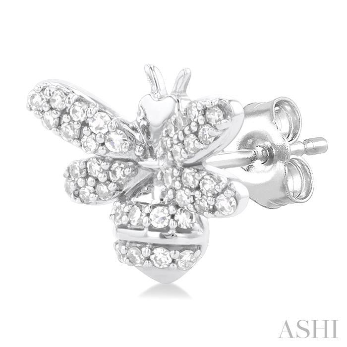 1/3 Ctw Petite Bumble Bee Round Cut Diamond Fashion Stud Earring in 10K White Gold