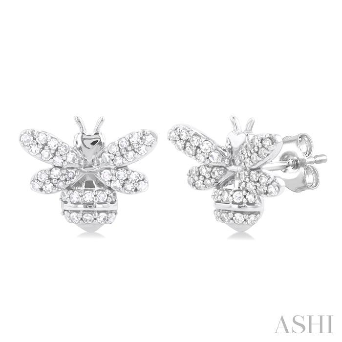 1/3 Ctw Petite Bumble Bee Round Cut Diamond Fashion Stud Earring in 10K White Gold