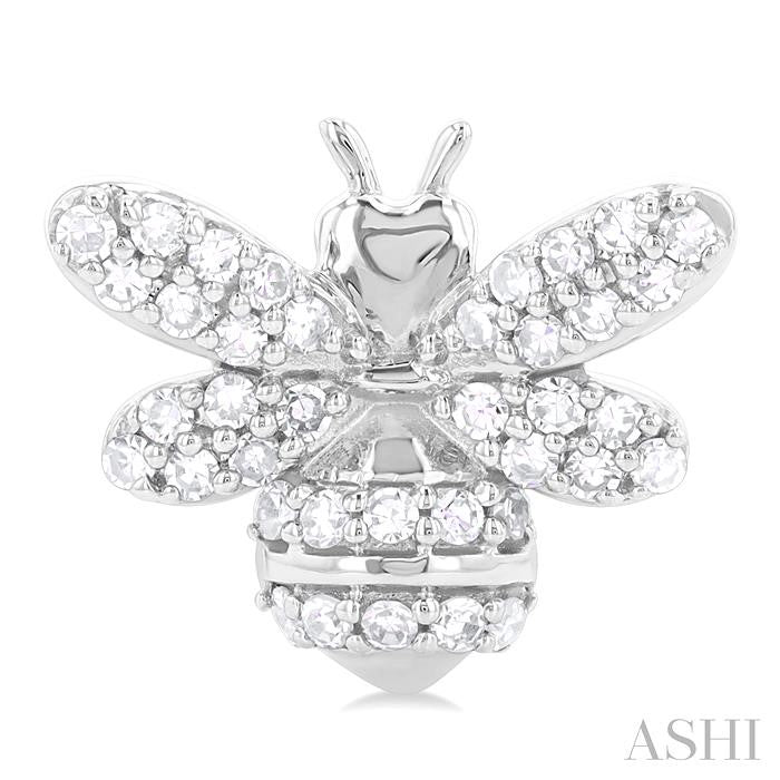 1/3 Ctw Petite Bumble Bee Round Cut Diamond Fashion Stud Earring in 10K White Gold