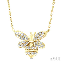 1/4 Ctw Petite Bumble Bee Round Cut Diamond Fashion Pendant With Chain in 10K Yellow Gold