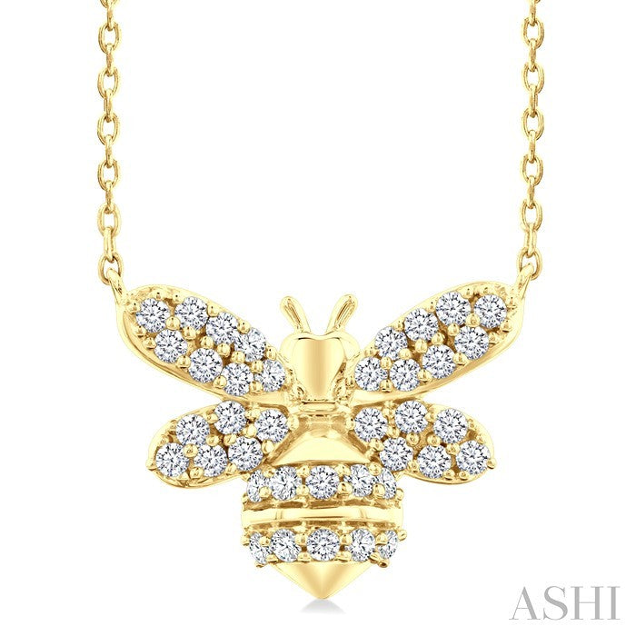 1/4 Ctw Petite Bumble Bee Round Cut Diamond Fashion Pendant With Chain in 10K Yellow Gold